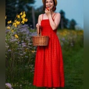 A new day polka dot smocked midi dress, use it strapless or with straps Medium